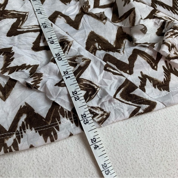 AB Studio White Brown Chevron Spaghetti Straps Fringe Blouse - Picture 15 of 16